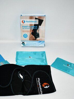 PhysioNatural Foot & Ankle Ice Wrap w/ 2 Gel Packs, Cold Therapy Pain Relief, NW